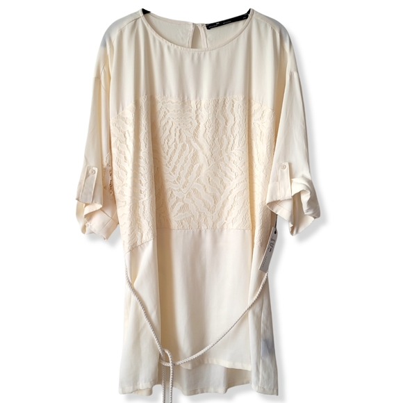 NWT Melissa Nepton Made In Canada Vanilla Cream Lace Overlay Scoop Neck Tunic L - Picture 13 of 14